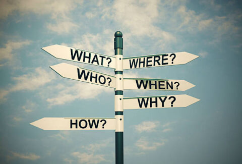 What, Where, Who, Why, When, How-written with Direction board